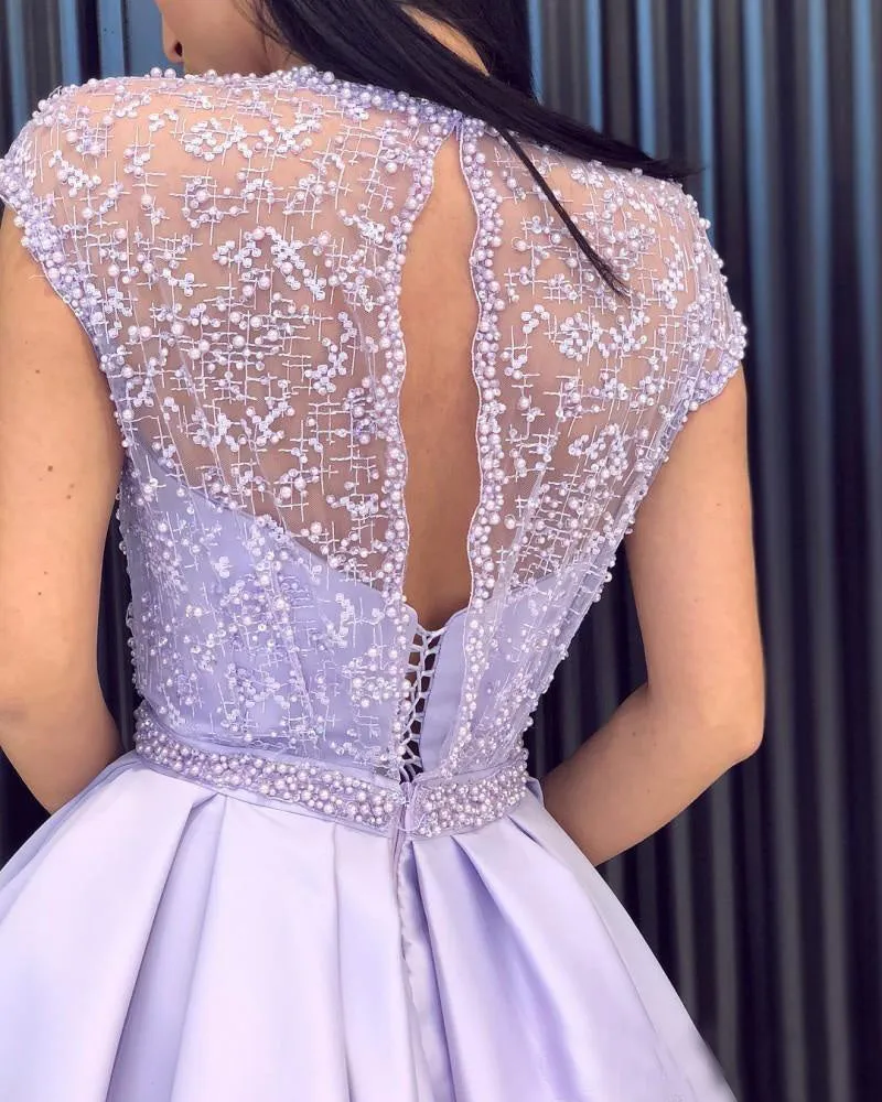 Sexy See Through Evening Dresses with Beadings Satin Evening Gowns Formal Dress Split Side