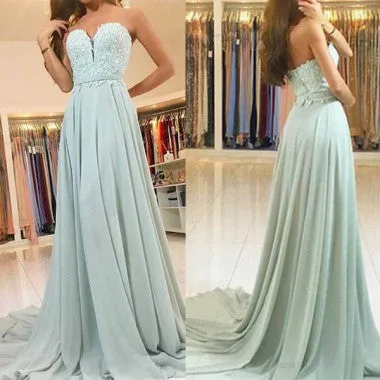 Sexy Strapless Lace Chiffon Long Prom Dresses Beaded Appliques Pageant Gowns