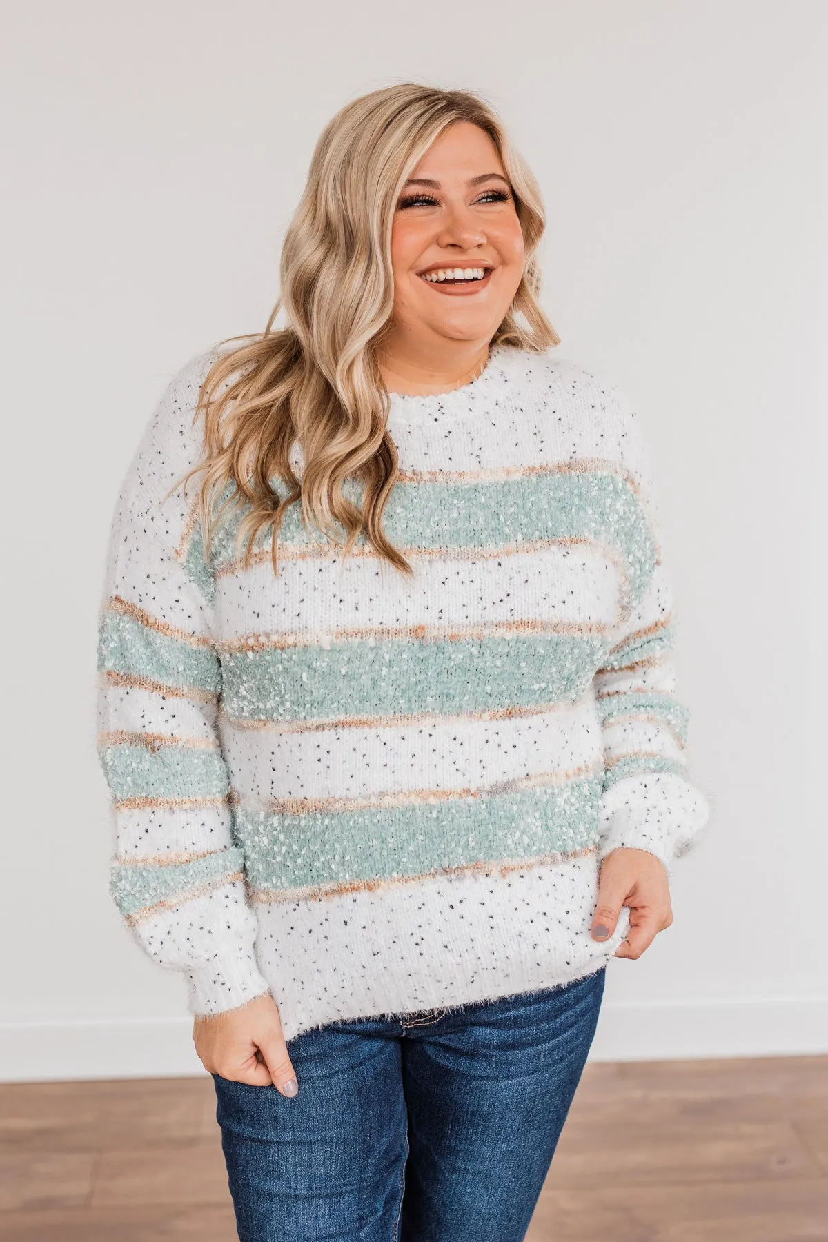 Show Off Your Sparkle Chenille Sweater- Ivory & Mint