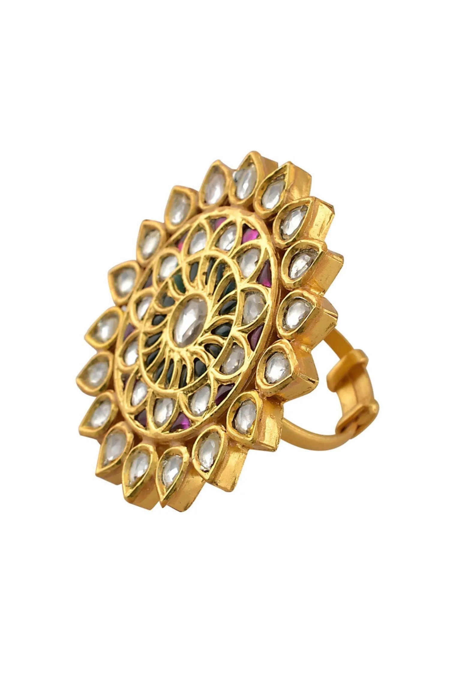 Silver Gold Plated Multi Crystal Floral Ring