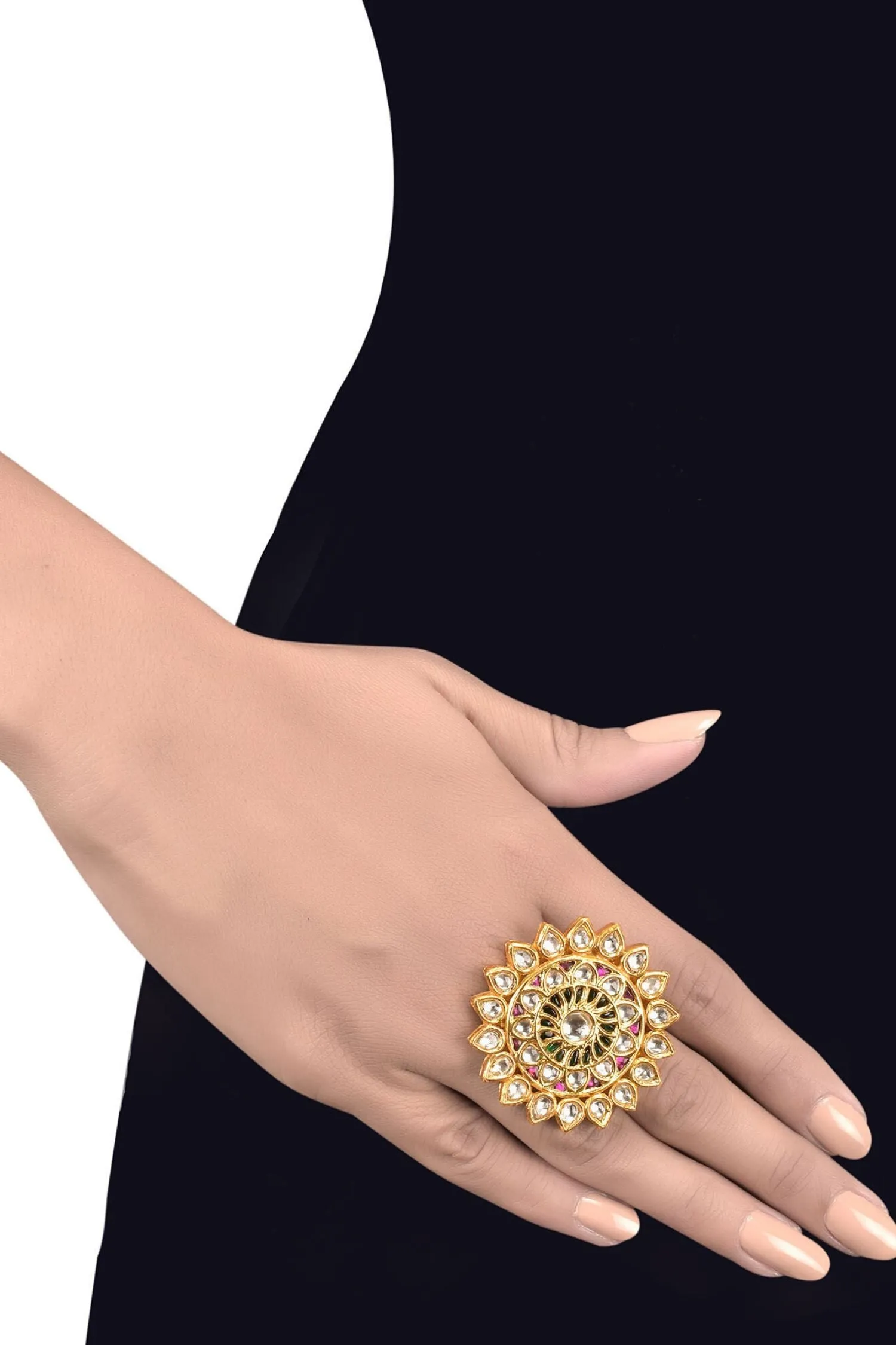 Silver Gold Plated Multi Crystal Floral Ring