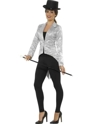 Silver Sequin Tailcoat Jacket Showgirl Costume