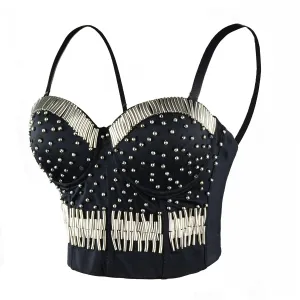 Silvery Metal Bustier Crop Top Party Club Bra