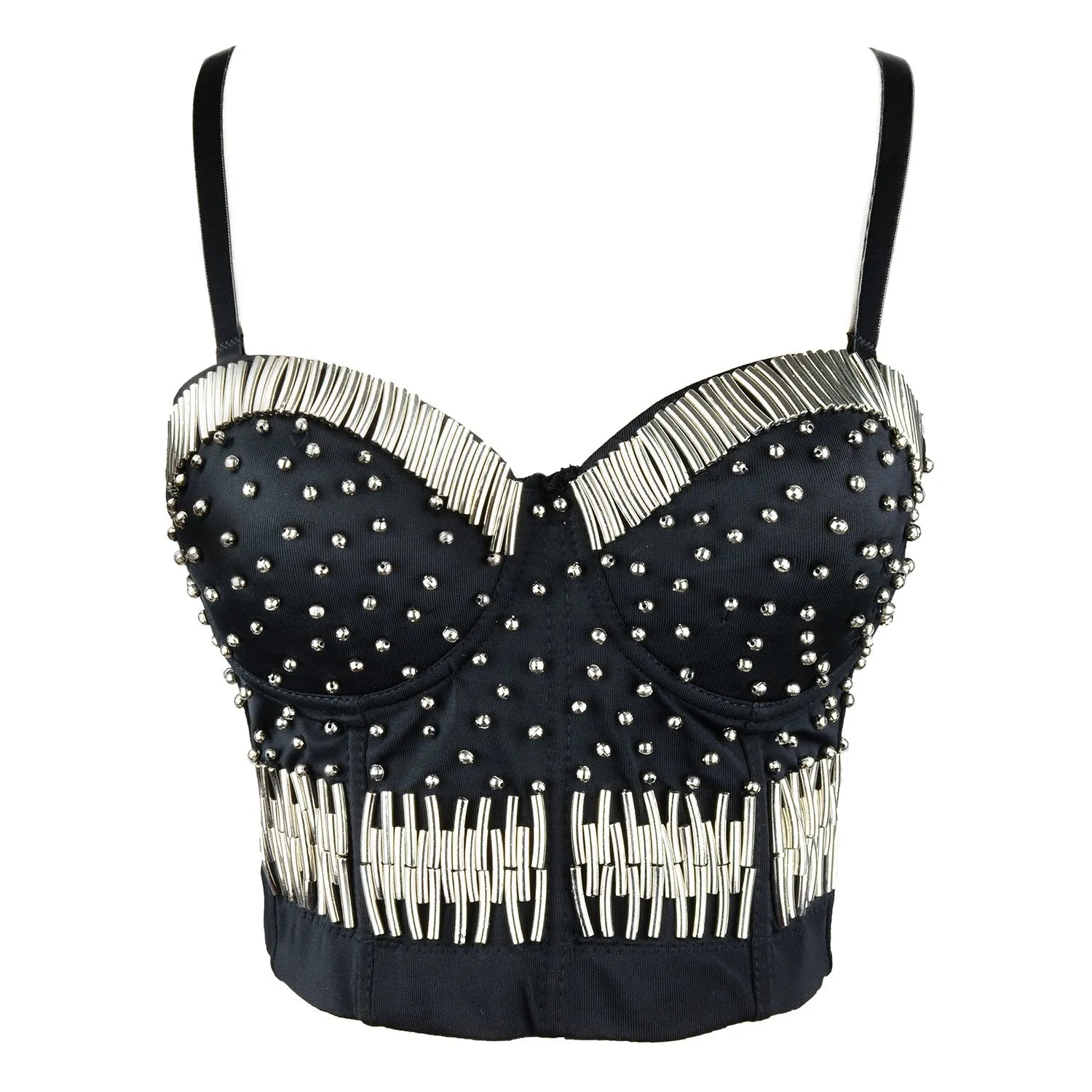 Silvery Metal Bustier Crop Top Party Club Bra