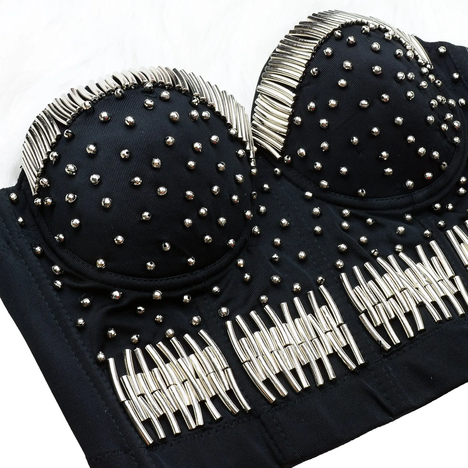 Silvery Metal Bustier Crop Top Party Club Bra