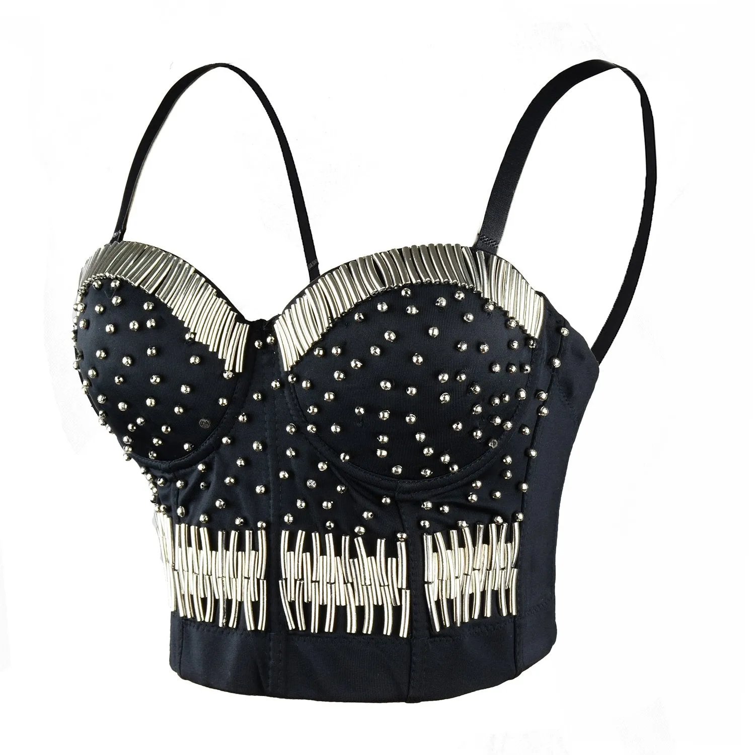 Silvery Metal Bustier Crop Top Party Club Bra