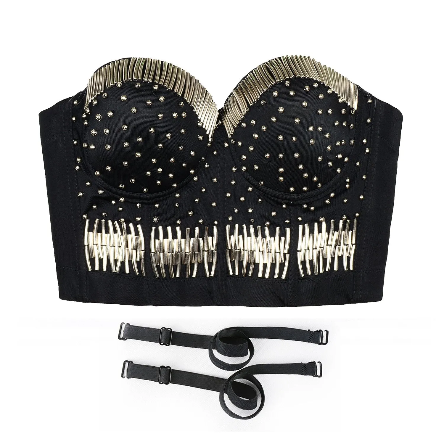 Silvery Metal Bustier Crop Top Party Club Bra
