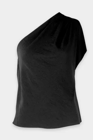 Single Shoulder Cascade Drape Top in Black