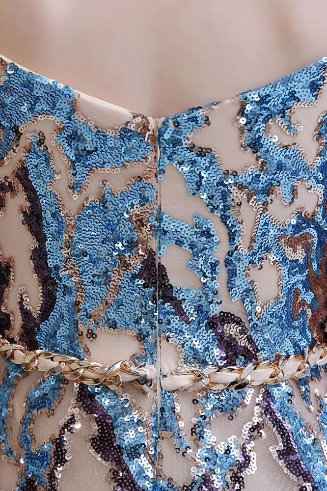 Sparkle Off-the-Shoulder Rainbow sequin A-line Long Prom Party Gowns