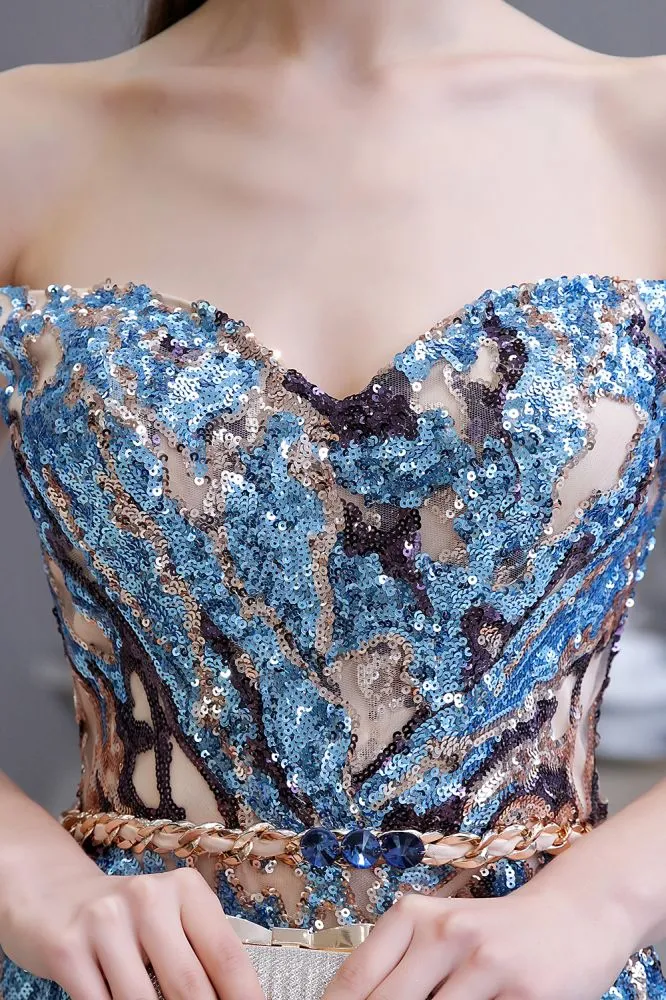 Sparkle Off-the-Shoulder Rainbow sequin A-line Long Prom Party Gowns