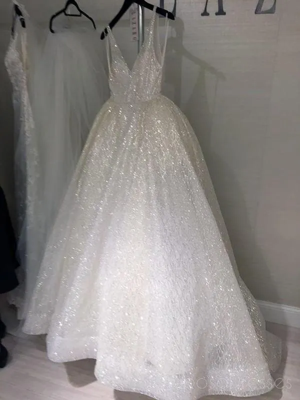 Sparkling Sequin Wedding Dresses with V-neckline