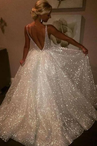 Sparkling Sequin Wedding Dresses with V-neckline
