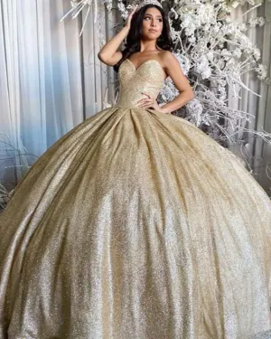 Sparkly Champagne Gold Quinceanera Dresses Ball Gowns Sweetheart Neckline vestidos de quinceañera