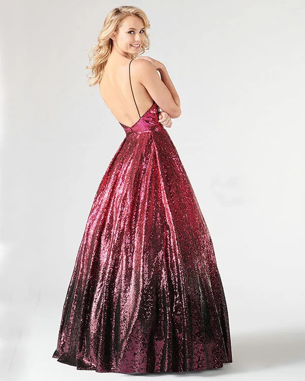Sparkly Gradient Burgundy Black Prom Dresses with V-Neck Long Prom Gowns 2019 New