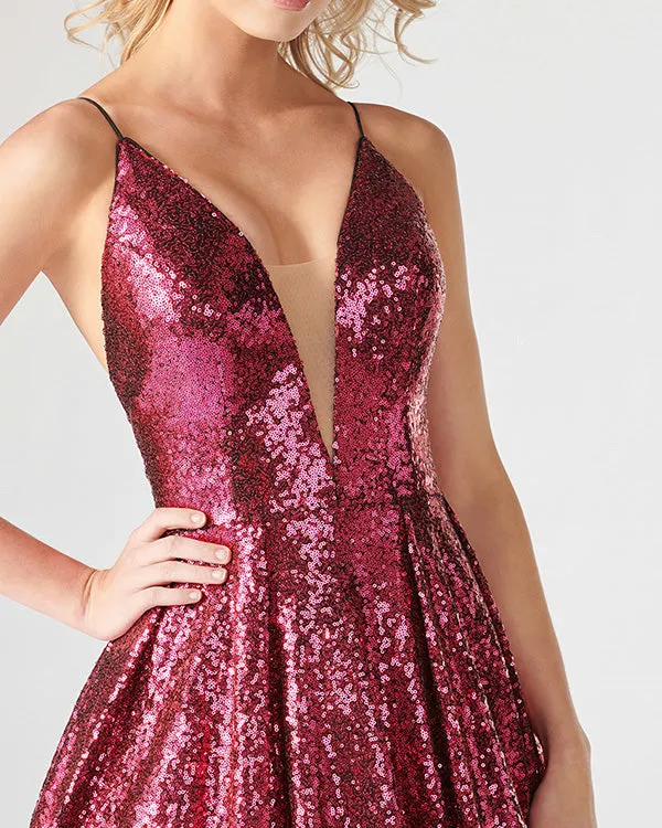 Sparkly Gradient Burgundy Black Prom Dresses with V-Neck Long Prom Gowns 2019 New