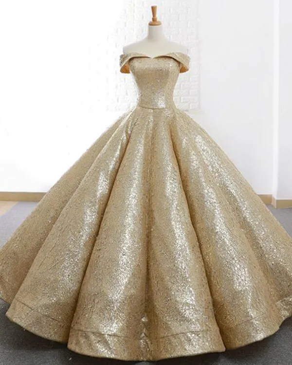 Sparkly Off The Shoulder Wedding Dresses Colorful Cap Sleeve Sequined Bridal Ball Gowns 2019