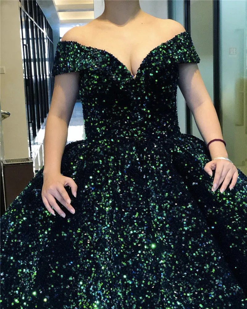 Sparkly Sequined Quinceanera Dress Off The Shoulder Princess Ball Gowns vestidos de quinceañera Sweet 16 Dress