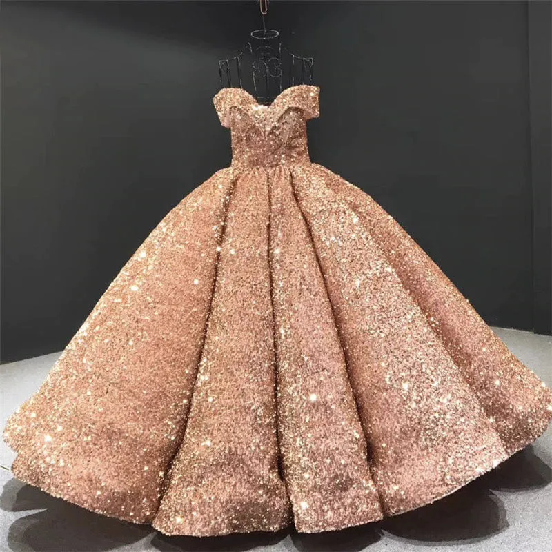 Sparkly Sequined Quinceanera Dress Off The Shoulder Princess Ball Gowns vestidos de quinceañera Sweet 16 Dress