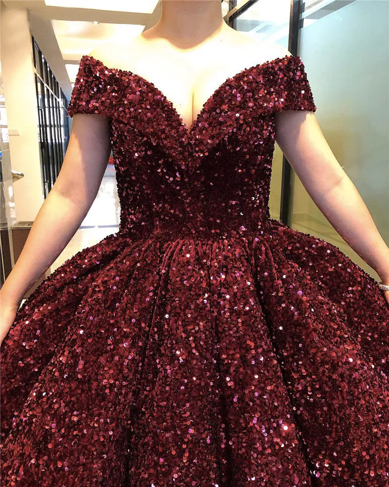 Sparkly Sequined Quinceanera Dress Off The Shoulder Princess Ball Gowns vestidos de quinceañera Sweet 16 Dress