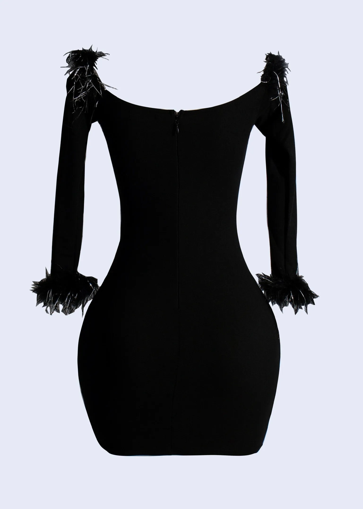 Starlit Plume Elegance Mini Dress Black