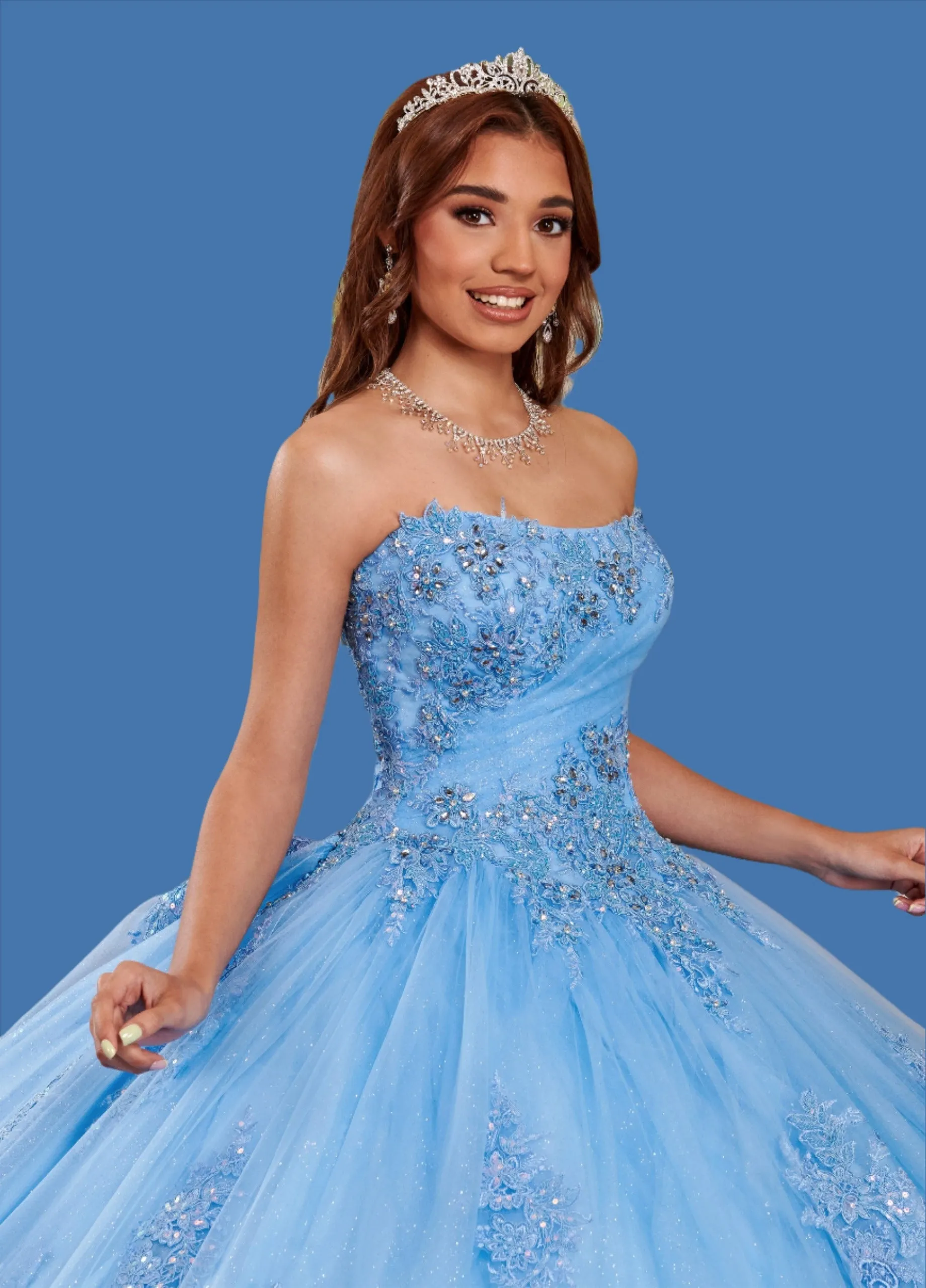 Strapless Glitter Tulle & Lace Ballgown
