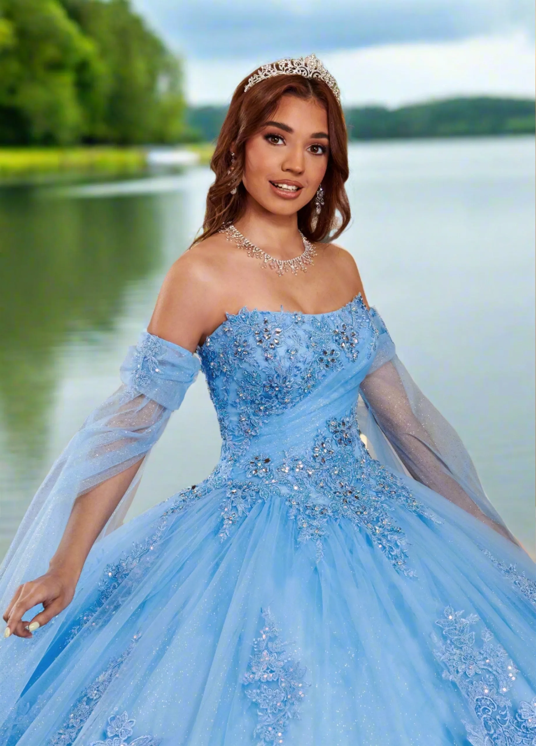 Strapless Glitter Tulle & Lace Ballgown