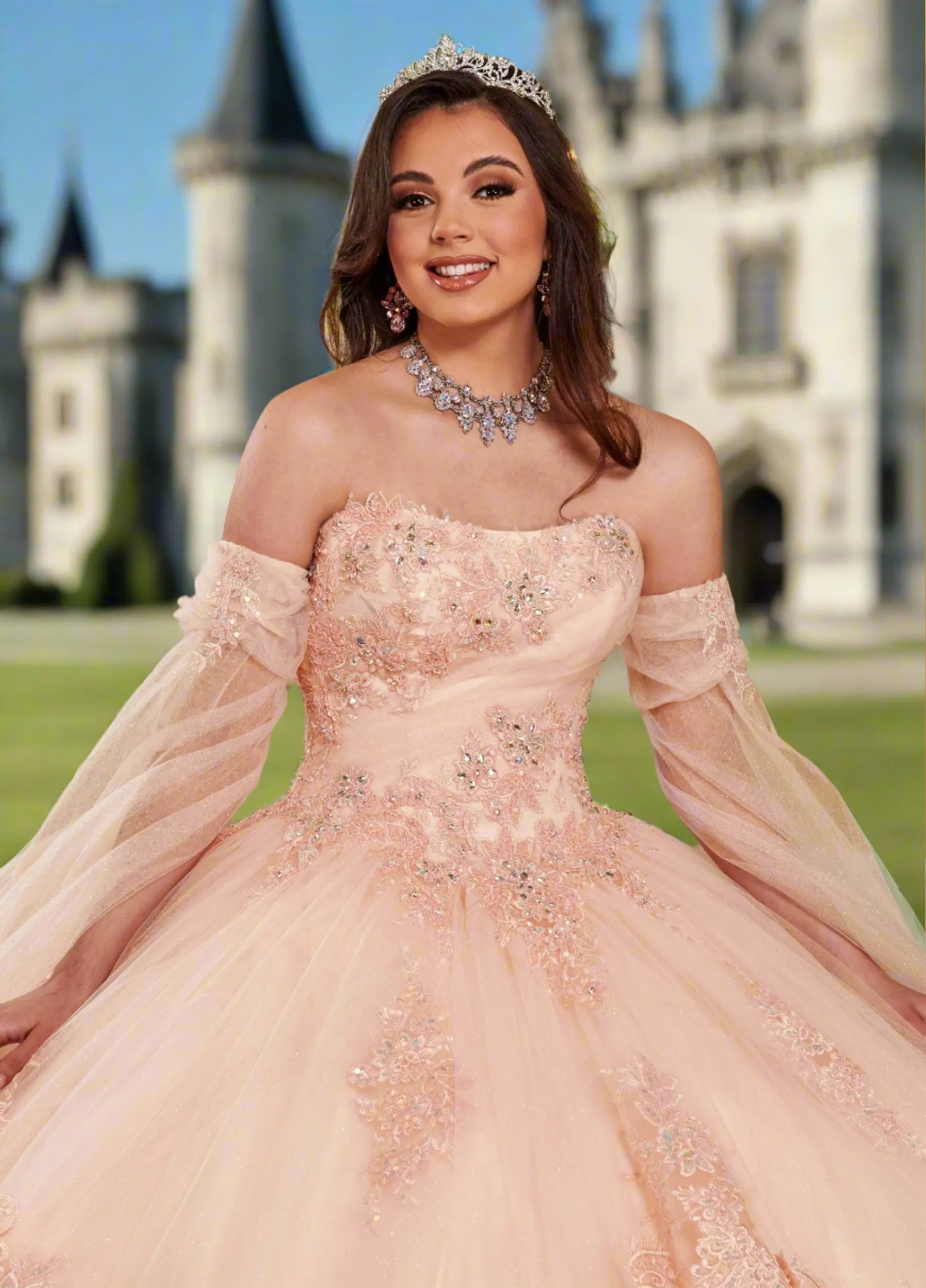 Strapless Glitter Tulle & Lace Ballgown
