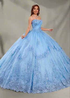 Strapless Glitter Tulle & Lace Ballgown