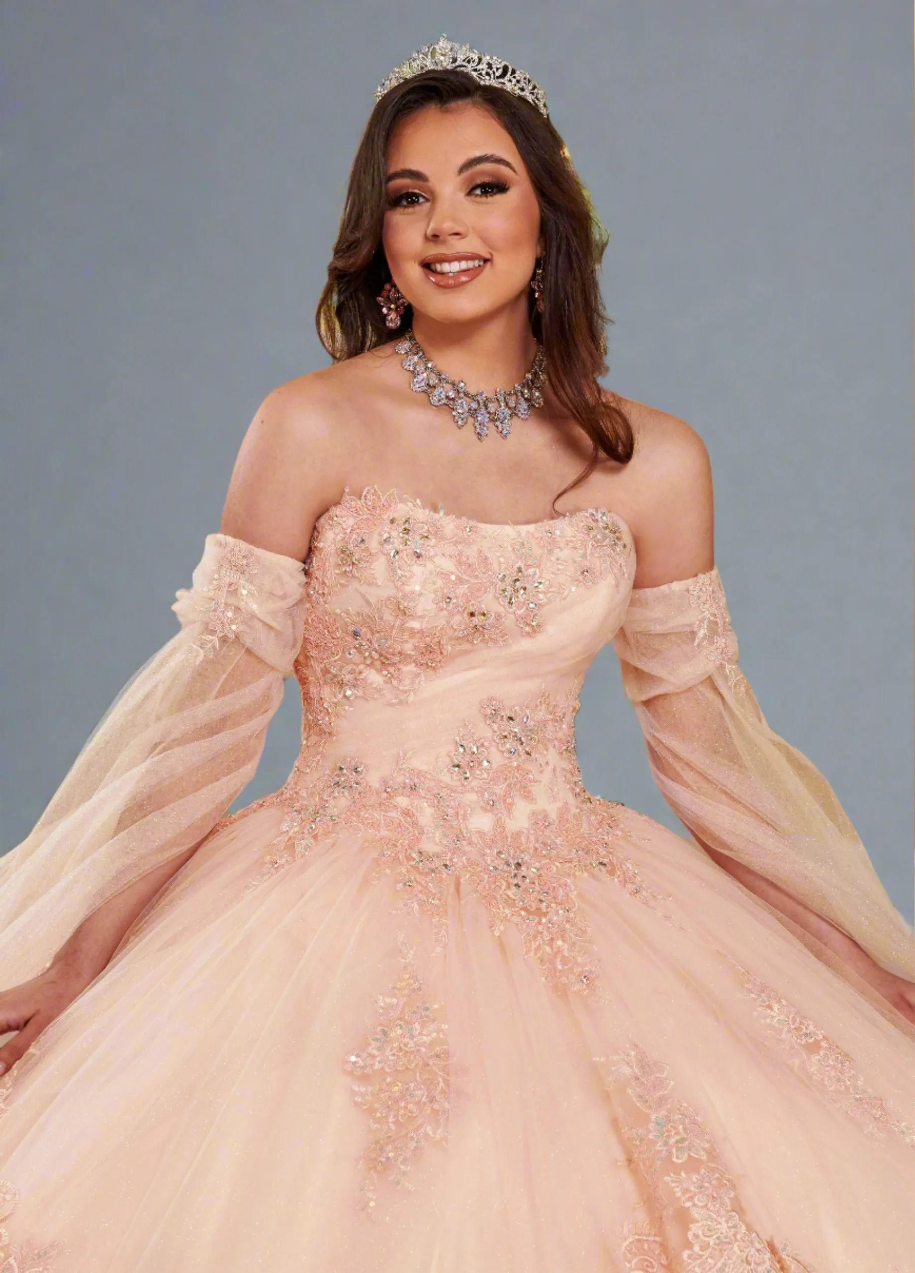 Strapless Glitter Tulle & Lace Ballgown