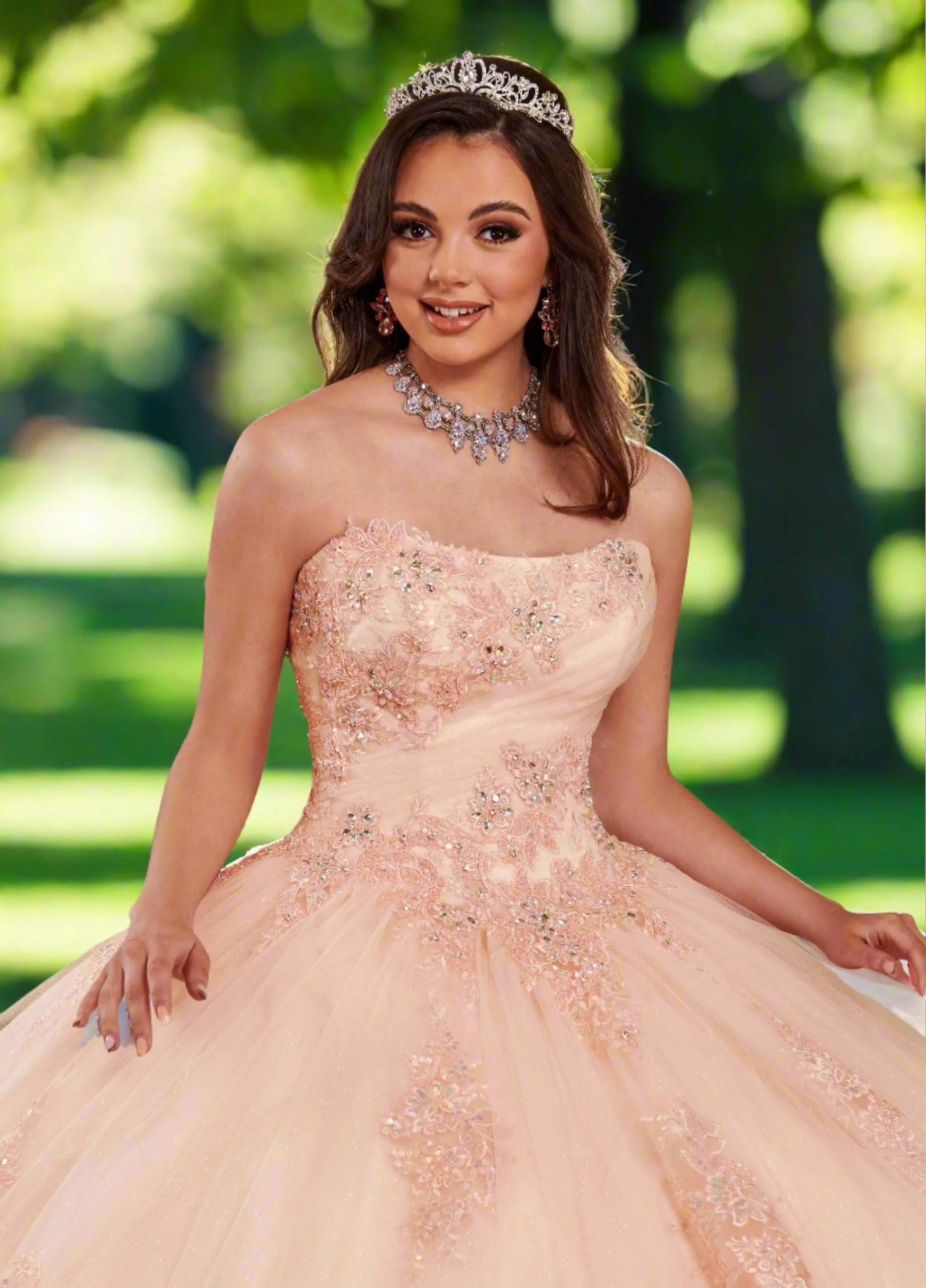 Strapless Glitter Tulle & Lace Ballgown
