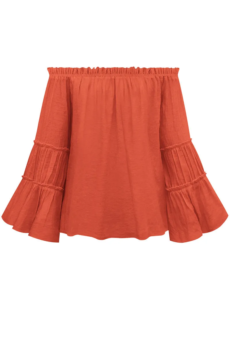 Street Solid Fold Off the Shoulder Tops(4 Colors)