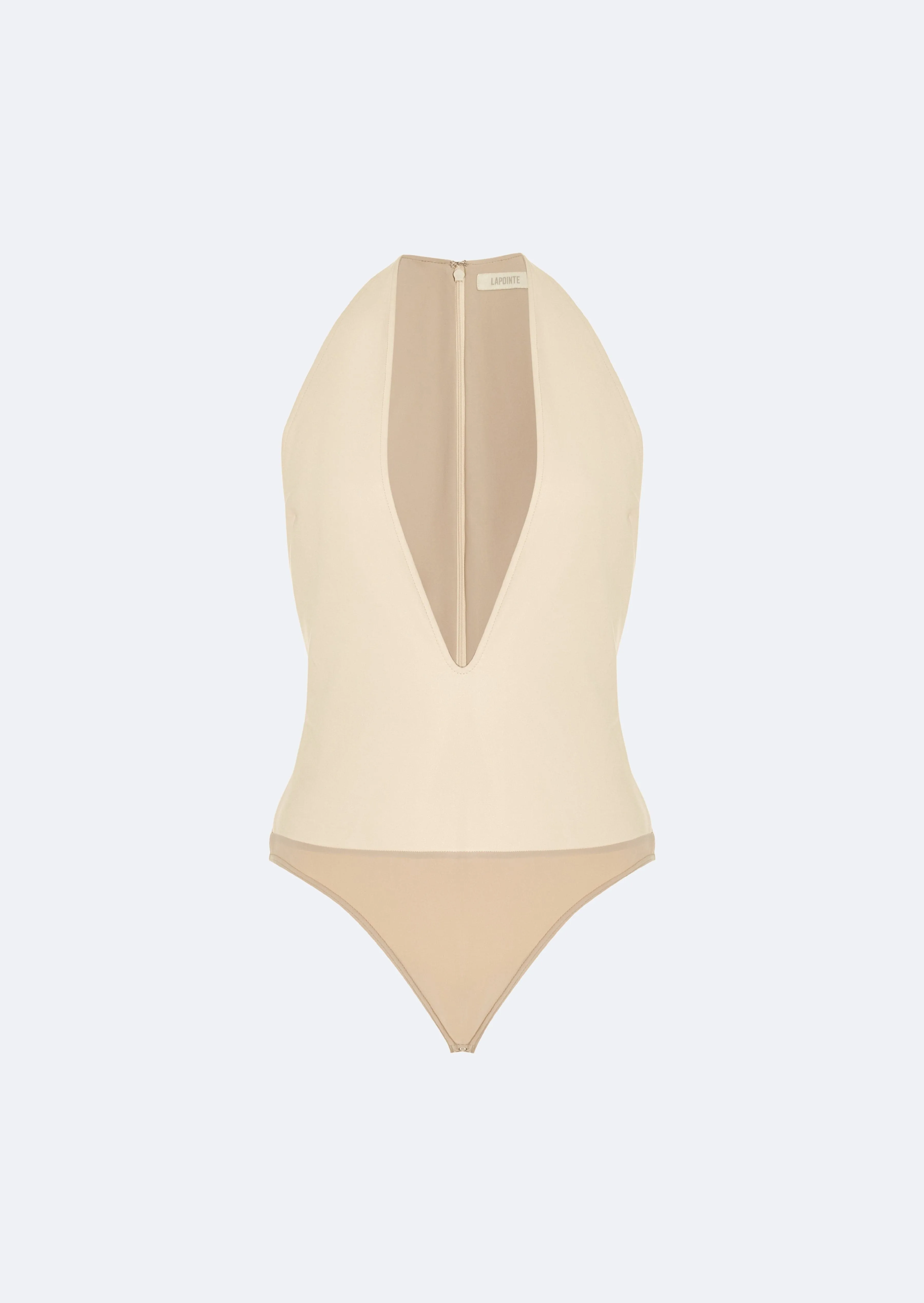 Stretch Faux Leather Plunge Neck Bodysuit