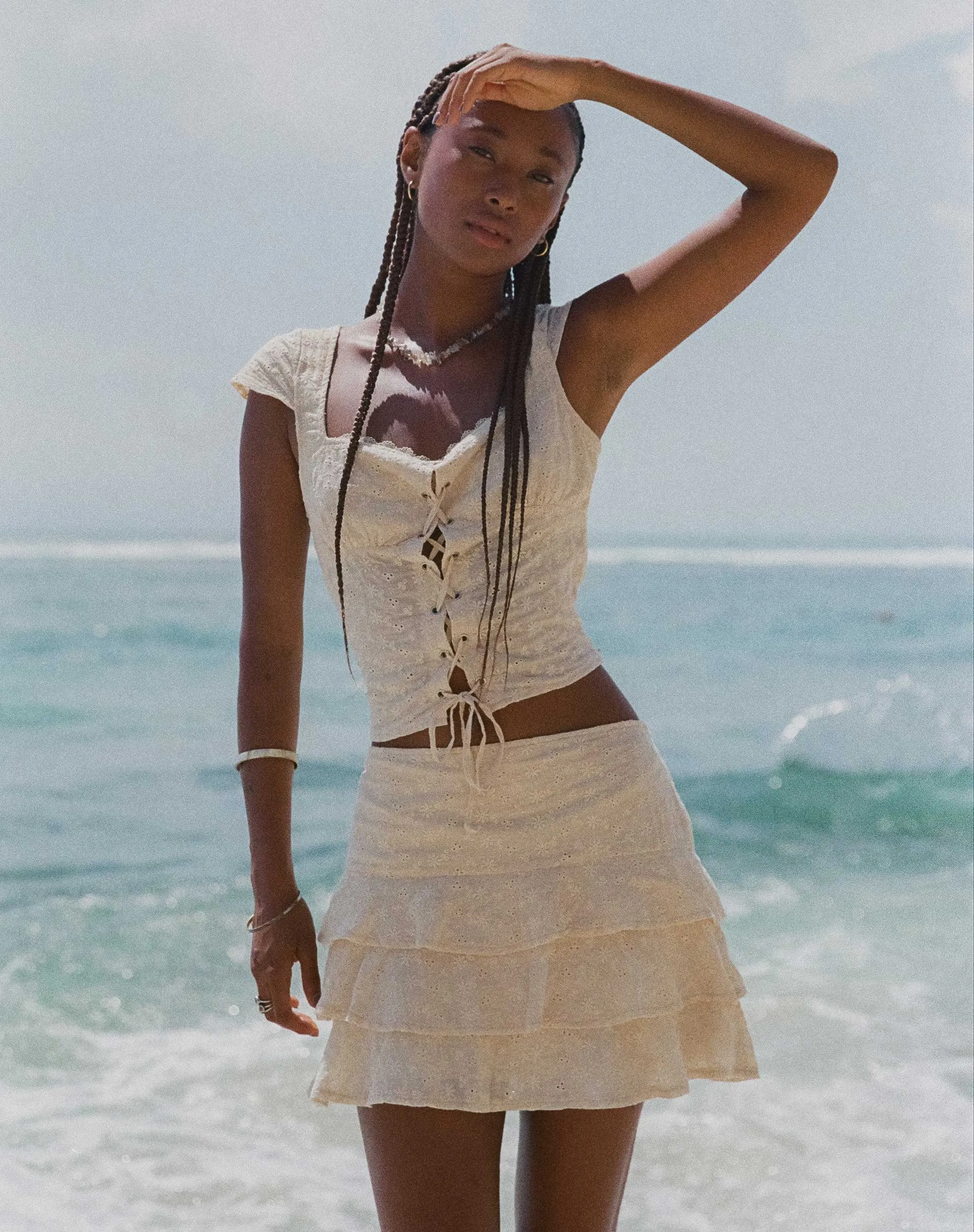 Tanya Broderie Corset Top in Broderie Blush