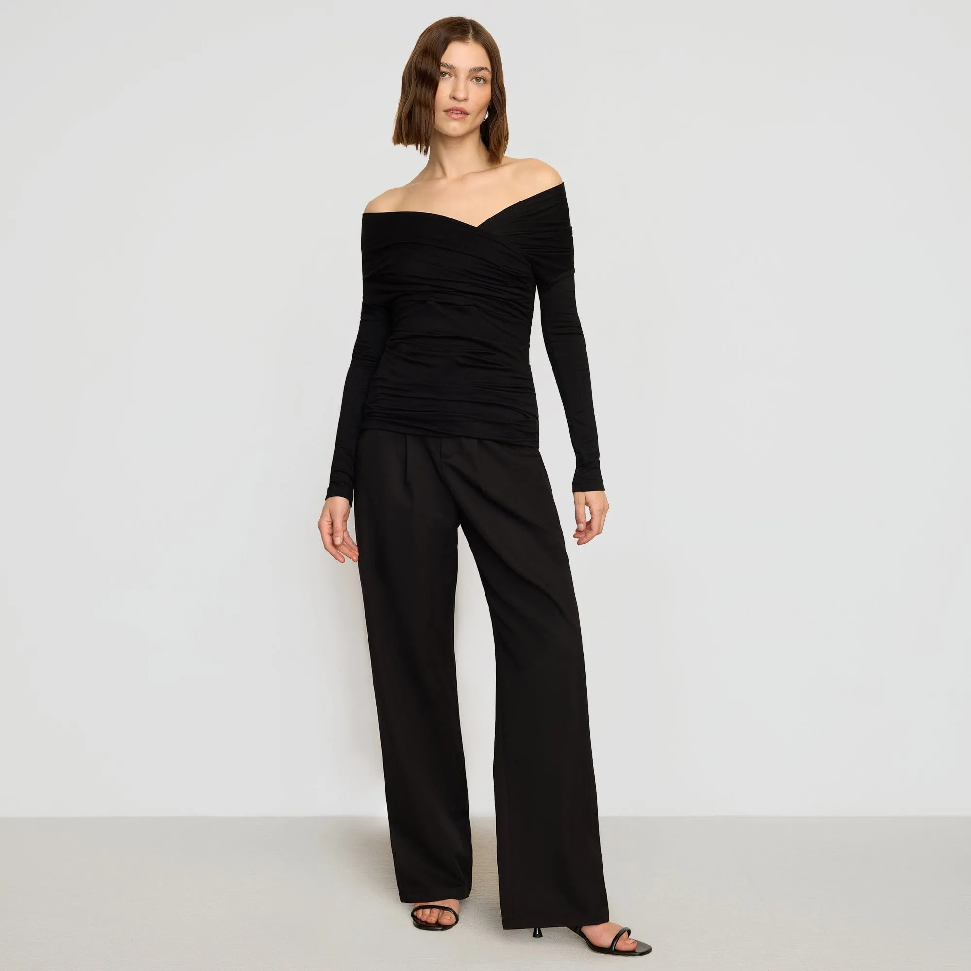 Theresa Ruched Off-Shoulder Long-Sleeve Tee