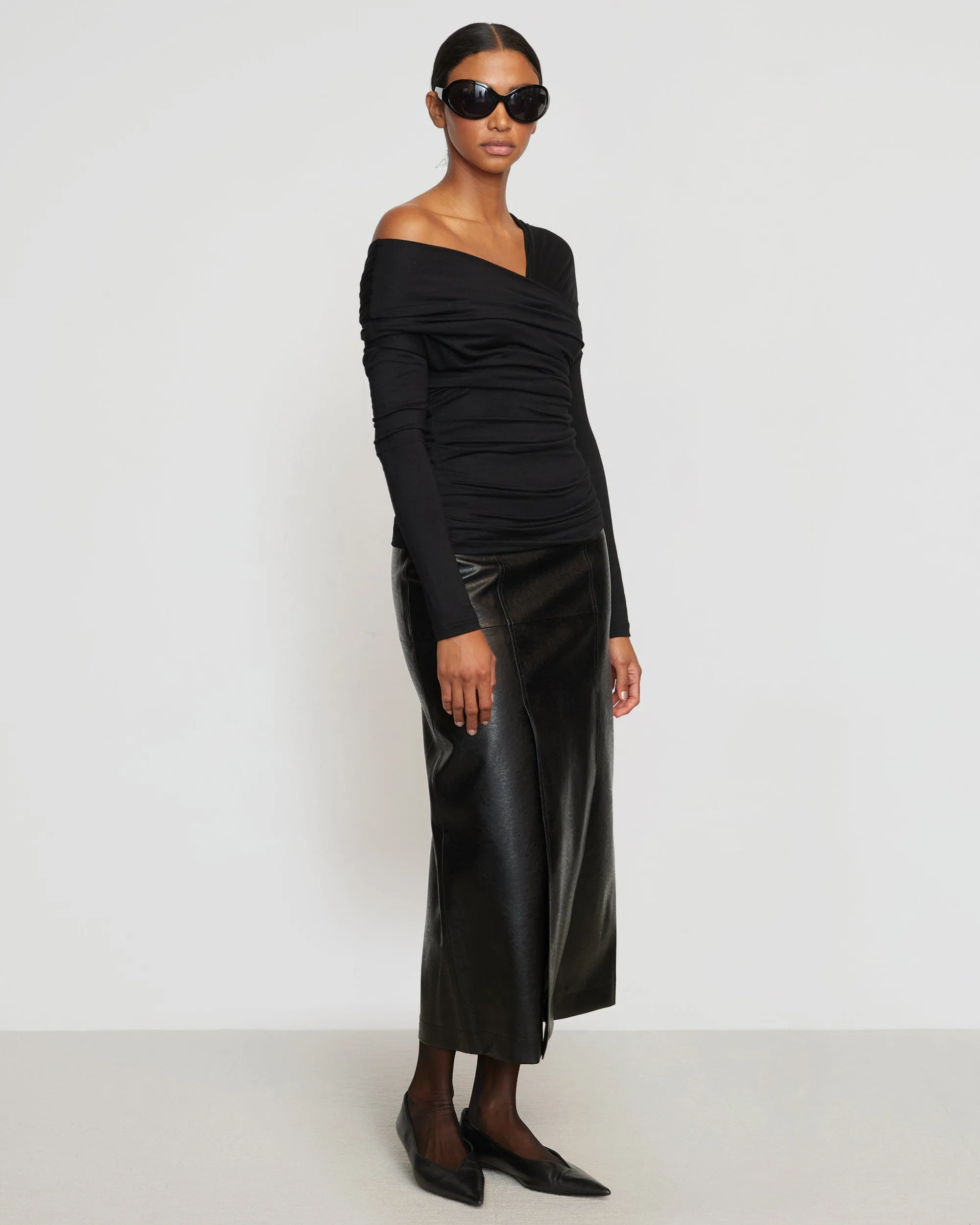 Theresa Ruched Off-Shoulder Long-Sleeve Tee