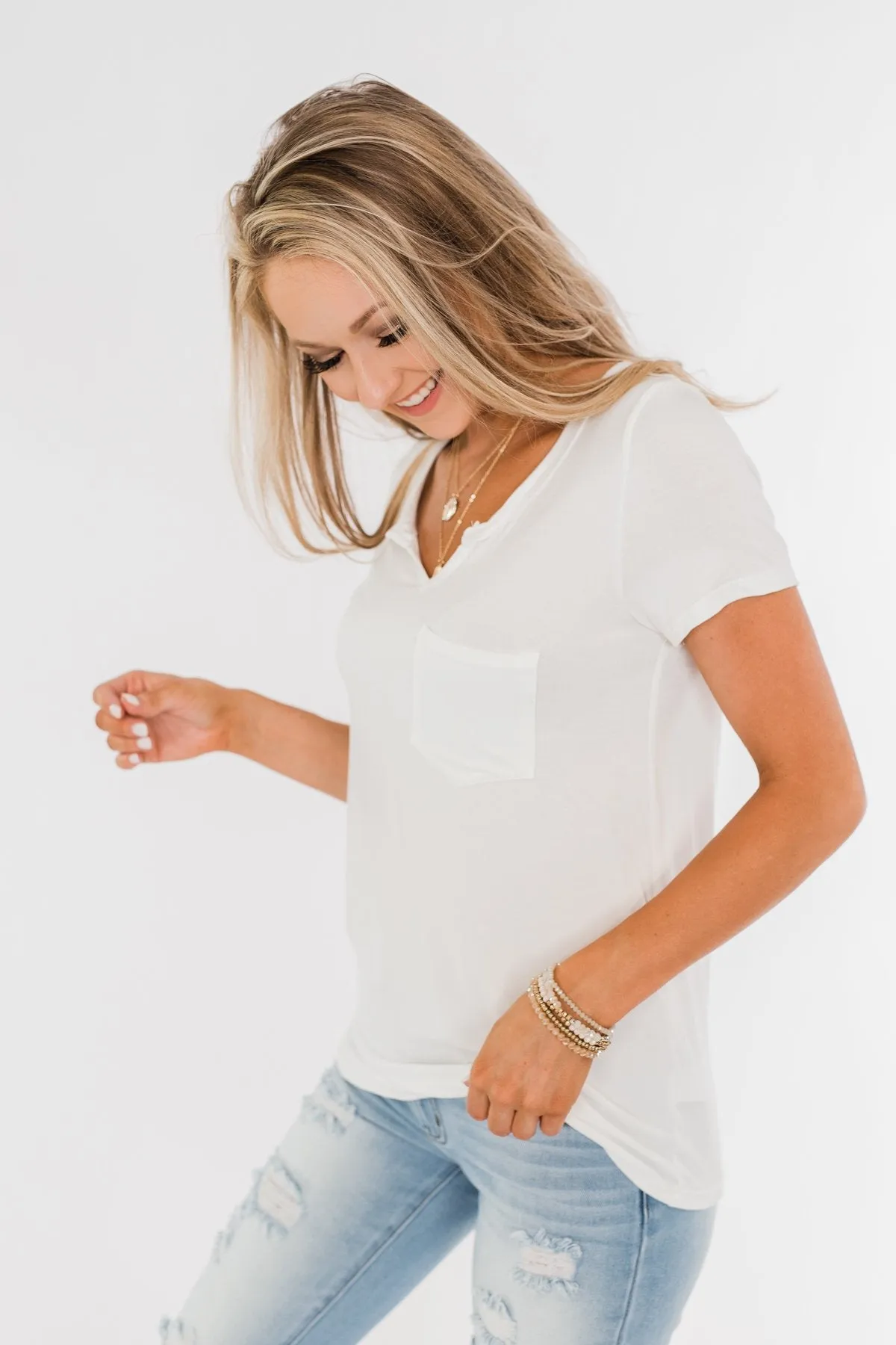 This is Me Notch Pocket Top- Off White