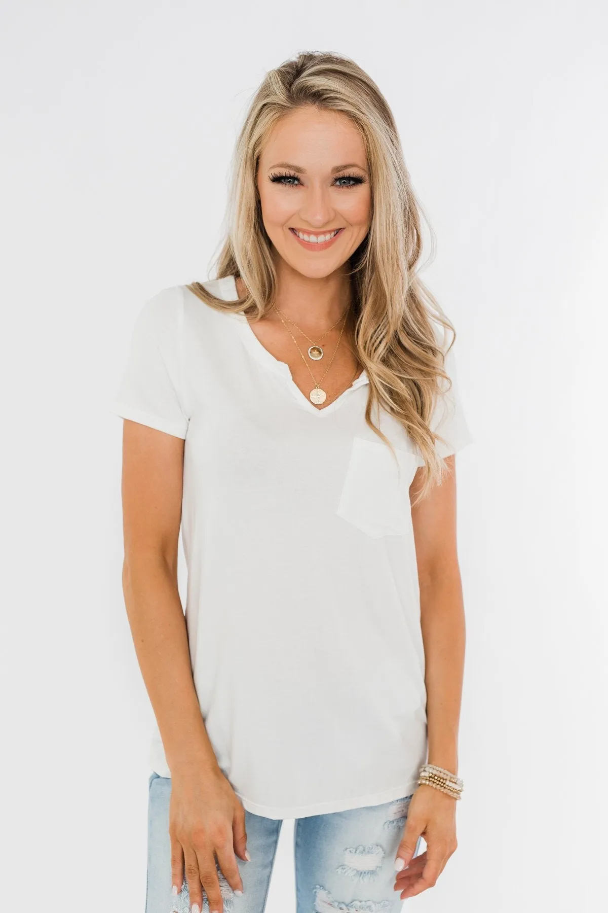 This is Me Notch Pocket Top- Off White