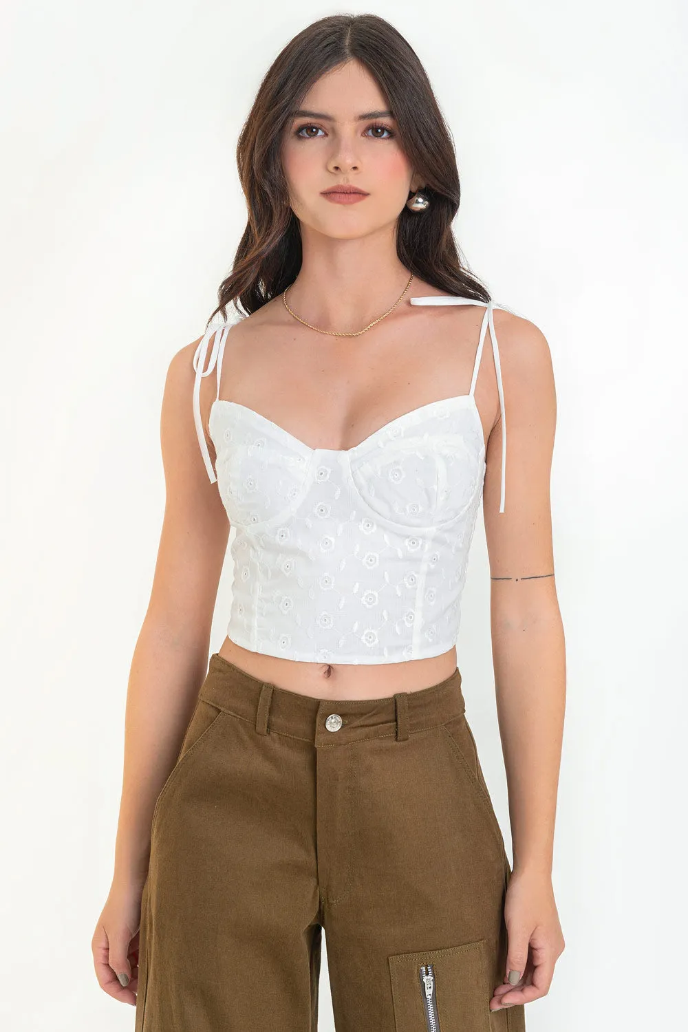 Top corset eyelet de tirantes con nudo