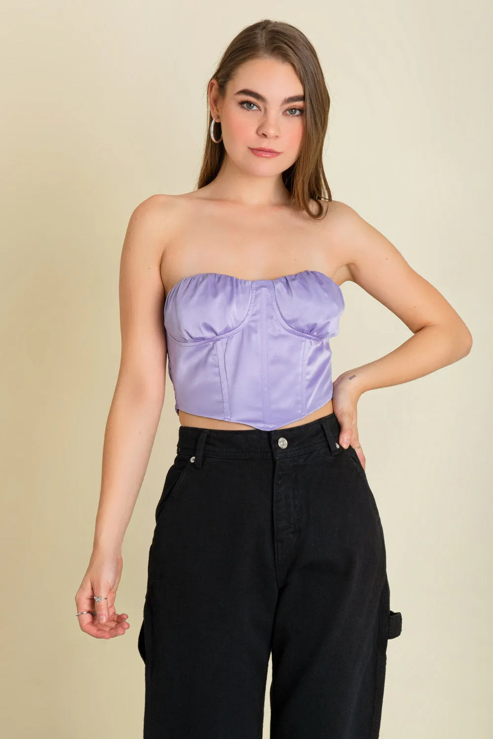Top corset satinado escote plisados