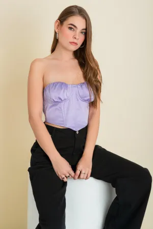 Top corset satinado escote plisados
