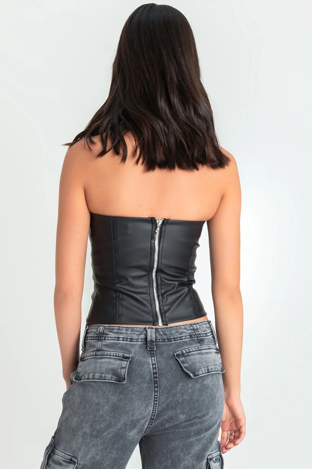 Top tubo de efecto piel con costuras