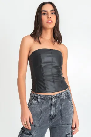 Top tubo de efecto piel con costuras