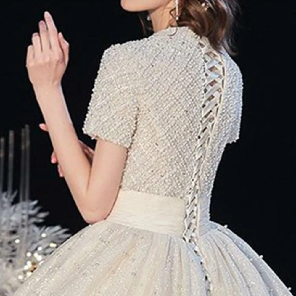 V-neck Lace Up Short Sleeve Gorgeous Gowns