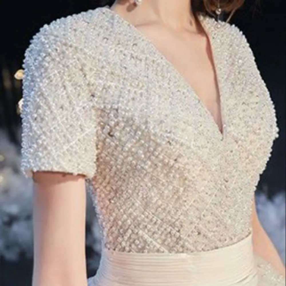 V-neck Lace Up Short Sleeve Gorgeous Gowns