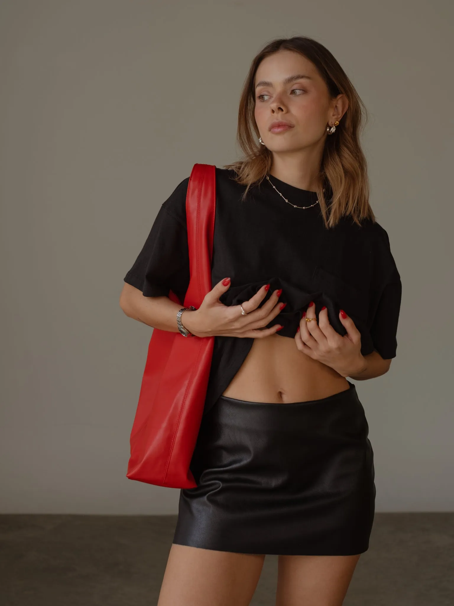 VEGAN LEATHER MINI SKIRT  - BLACK