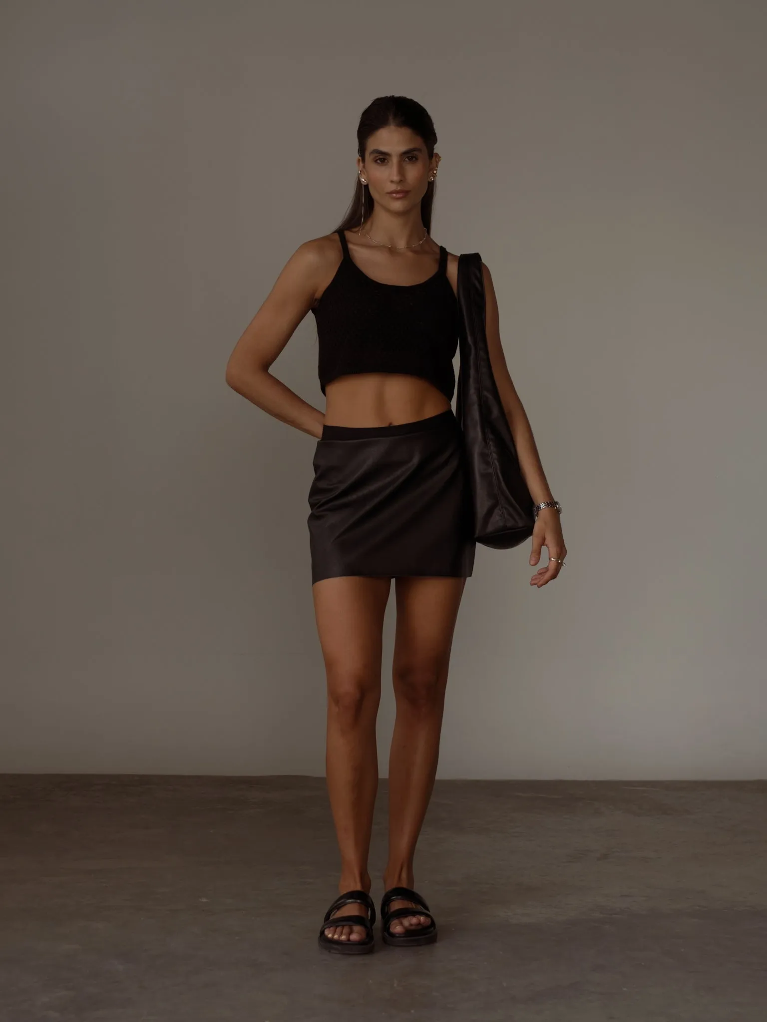 VEGAN LEATHER MINI SKIRT  - BLACK