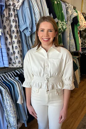 Vegan Leather Shirt Jacket in White