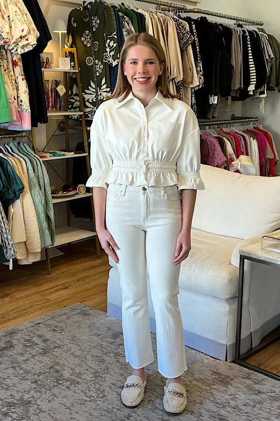 Vegan Leather Shirt Jacket in White