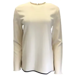 Victoria Beckham Ivory / Black Lambskin Leather Trimmed Crepe Top