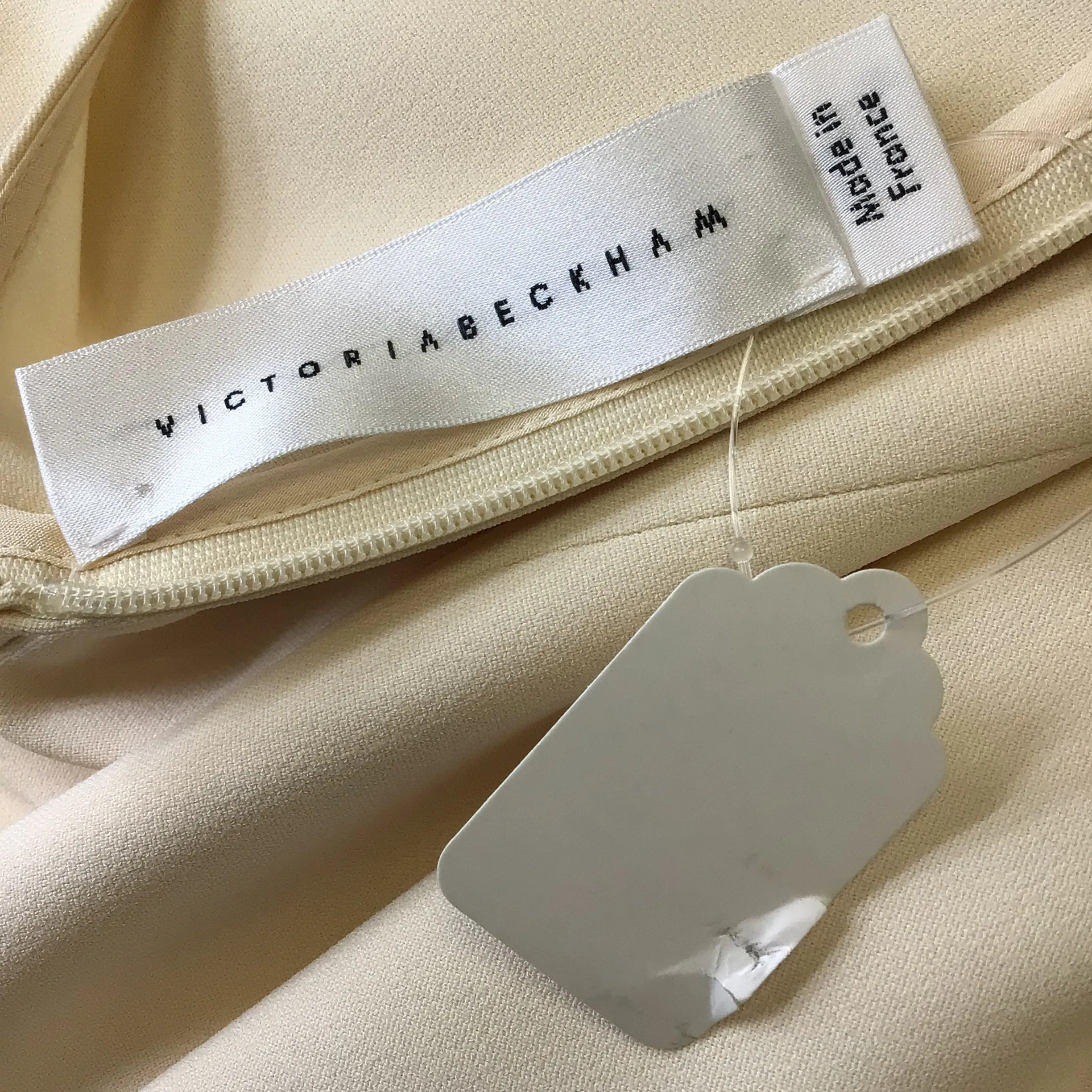Victoria Beckham Ivory / Black Lambskin Leather Trimmed Crepe Top